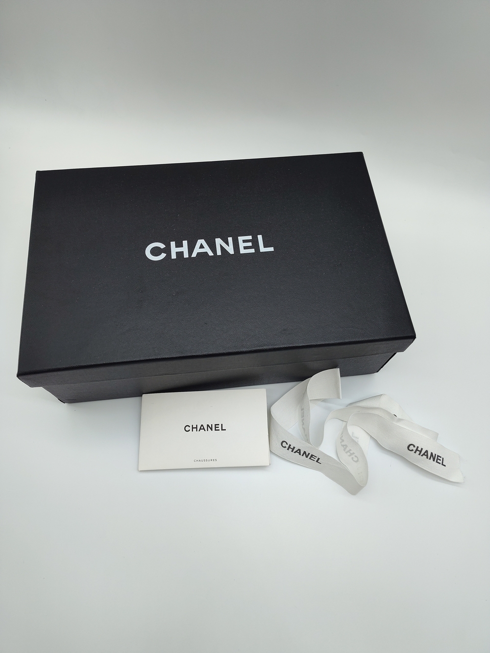 CHANEL Shoe Box Complete Packaging Ribbon Card Tissue Collector Display Set